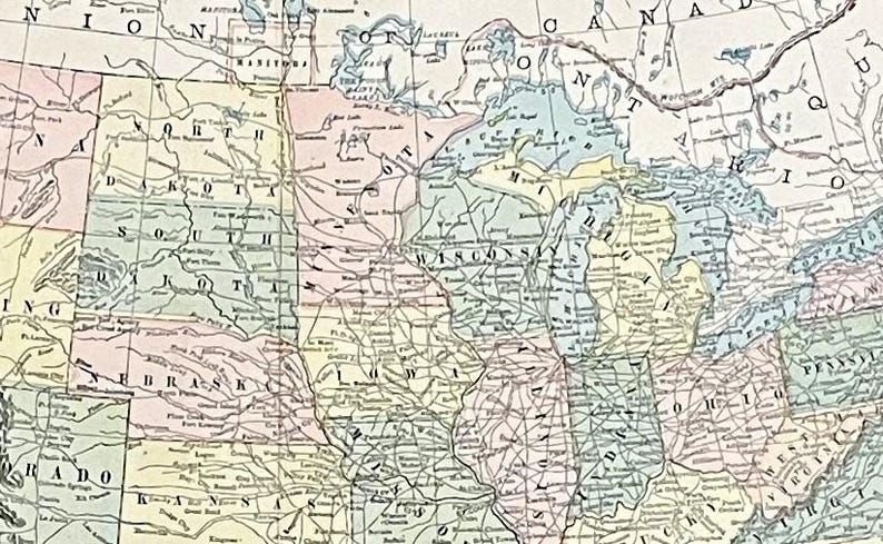 1895 Antique UNITED STATES Map of the Usa Map George Cram Atlas Map ...