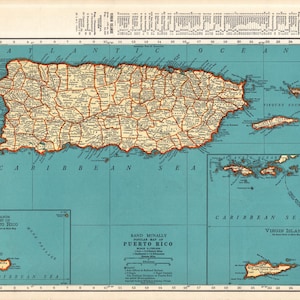 1941 Vintage PUERTO RICO Landkarte 1940er Jahre Antike Karte von Puerto Rico Galerie-Wand-Dekor Housewarming Geschenk für Geburtstag Hochzeitstag 3013