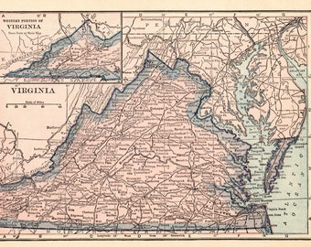 The Principal Theatre of War in Virginia from 1901 \u201cHistory For Ready Reference\u201d original rare Edwardian Unique Gift Antique Map VIRGINIA