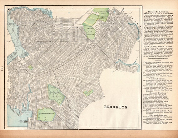 1899 Antique Manhattan City Street Map of New York City Brooklyn