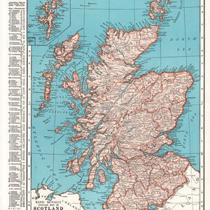 1944 Vintage SCHOTTLAND Karte von Schottland-Wand-Dekor Büro Dekor Schottland Geschenk für Reisenden Geburtstag Abschlussfeier Hochzeit 2933