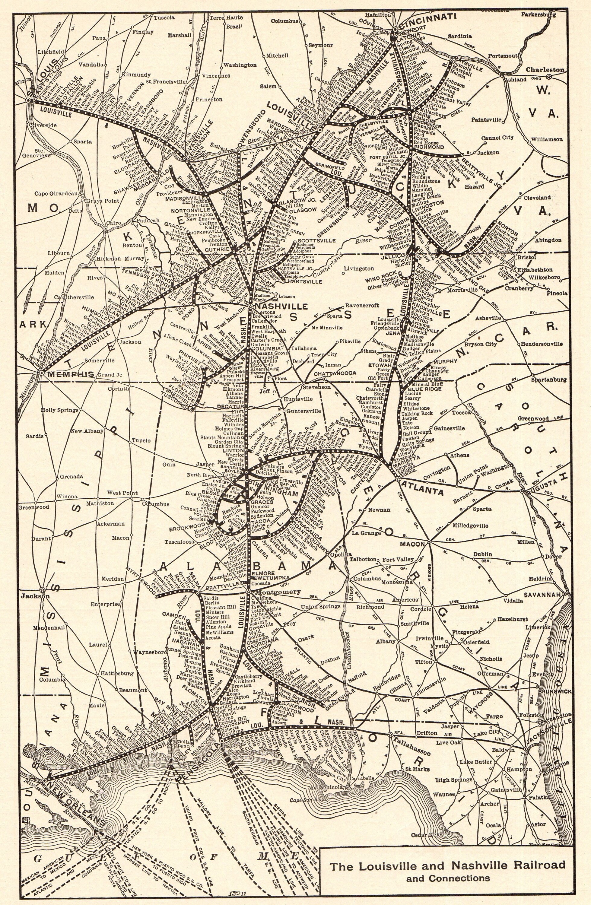 Louisville And Nashville Railroad Map 1914 Louisville And Nashville Railroad Map Black White Gallery | Etsy Uk