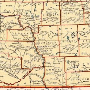 May include: A detailed vintage map of a region, likely a state or county, with numerous place names and geographical features. The map is in sepia tones, with a network of roads and rivers. The names of cities and towns are clearly labeled.