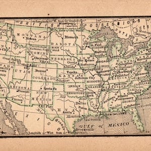 1888 Tiny UNITED STATES Map Miniature Vintage USA Map of The United States Wall Decor Anniversary Gift For Wedding Birthday 3047