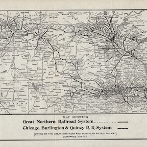 Carte des chemins de fer du GRAND NORD antique de 1918, cadeau d'anniversaire pour papa 3223, carte des chemins de fer de Chicago Burlington Quincy