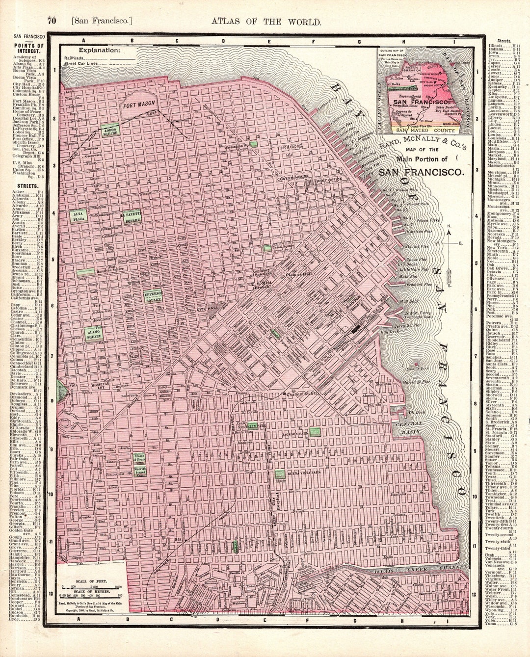 1895 Antique SAN FRANCISCO Street MAP Vintage City Map of