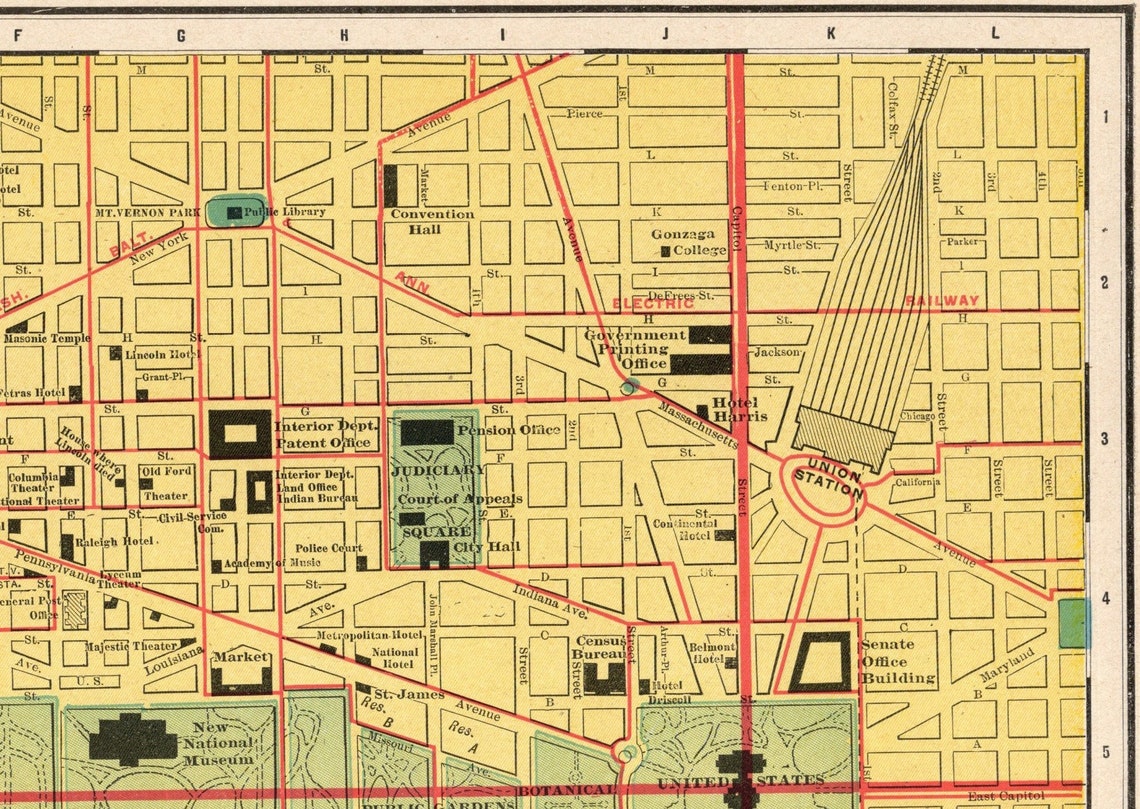 1911 Antique WASHINGTON DC Street MAP City Map of Washington Etsy