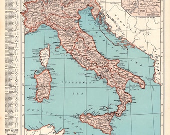 Mappa ITALIA 1942 Mappa d&#39;epoca dell&#39;Italia Atlante Mappa Galleria Parete Biblioteca Decorazione Regalo di anniversario per laurea Compleanno Matrimonio 3135