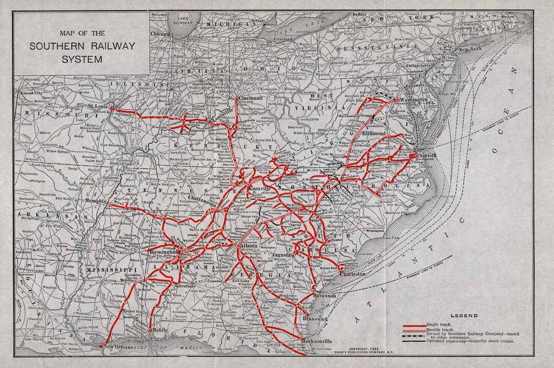 1923 Antique Southern Railway System Map Southern Railroad Map Birthday ...