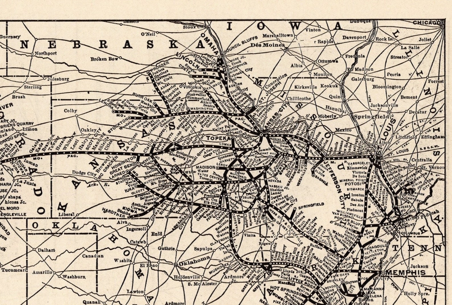 1921 Antique MISSOURI PACIFIC RAILROAD Map Black White Gallery Etsy