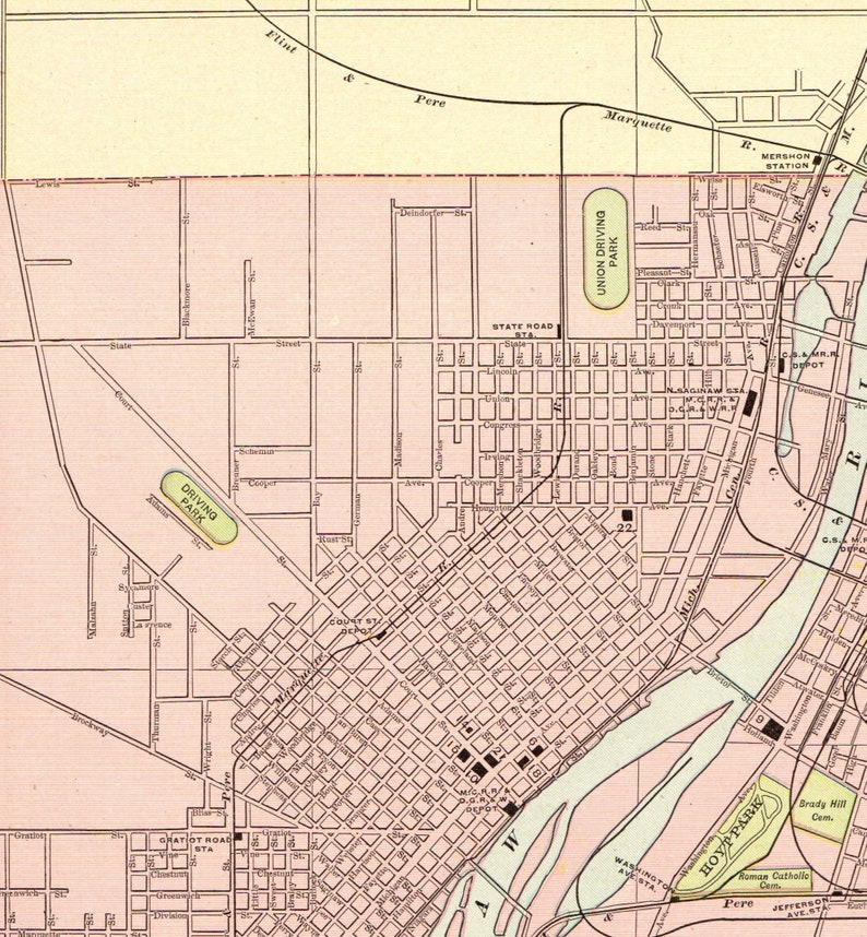 1901 Antique SAGINAW Michigan Street Map City Map of Saginaw Etsy