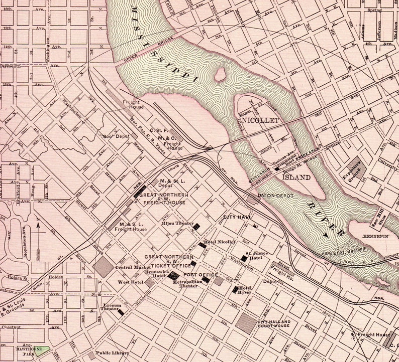 1901 Antique MINNEAPOLIS Street Map of Minneapolis City Map Gallery Wall Art Wedding Gift for Birthday Travel Graduation 11643