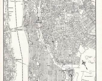 1940s Upper Manhattan Street Map New York City Map 1942 The BRONX Map Black and White Map Gallery Wall Decor Gift 4265