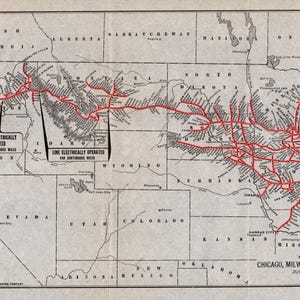 1920 Antike Chicago Milwaukee St Paul Eisenbahn Karte Vintage Eisenbahn Karte Geburtstagsgeschenk für Papa Jahrestag 3221