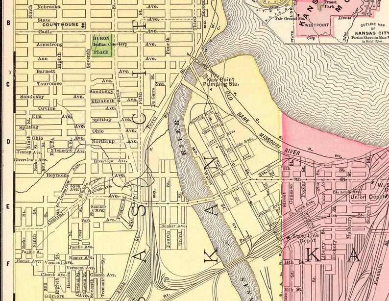 1899 Antique KANSAS CITY Street Map of Kansas City Missouri Etsy