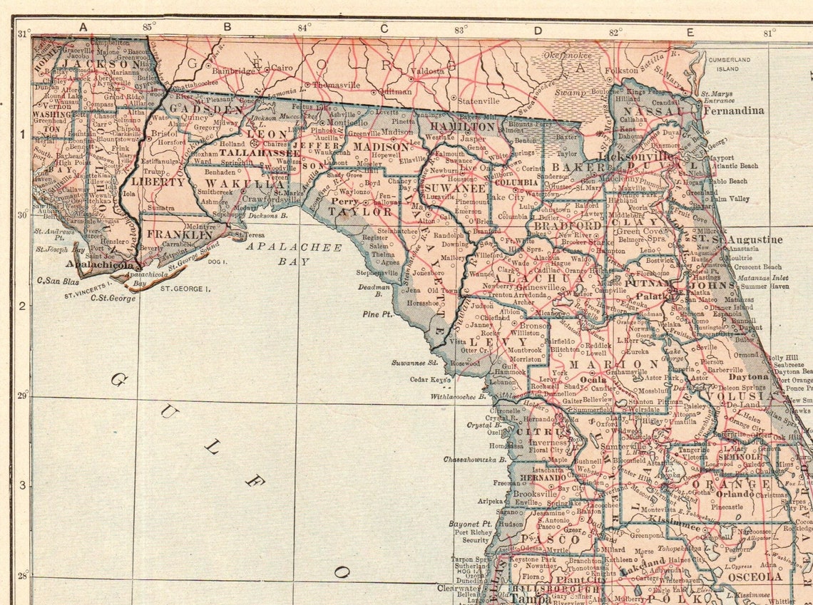 Antique FLORIDA Map 1917 Vintage - Il 1140xN.3049705484 Gp10 