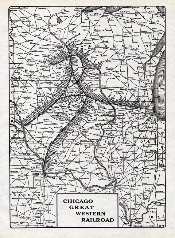 Chicago Great Western Map 1940 Antique Chicago Great Western Railroad Map Vintage | Etsy