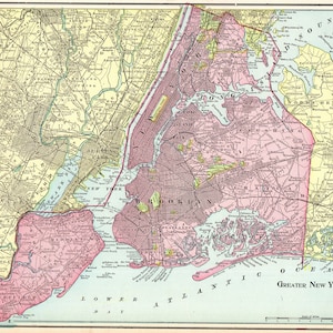 1904 Antique Greater NEW YORK City Map Manhattan Map BROOKLYN Map Jersey City Map Anniversary Gift For Birthday Wedding 13044