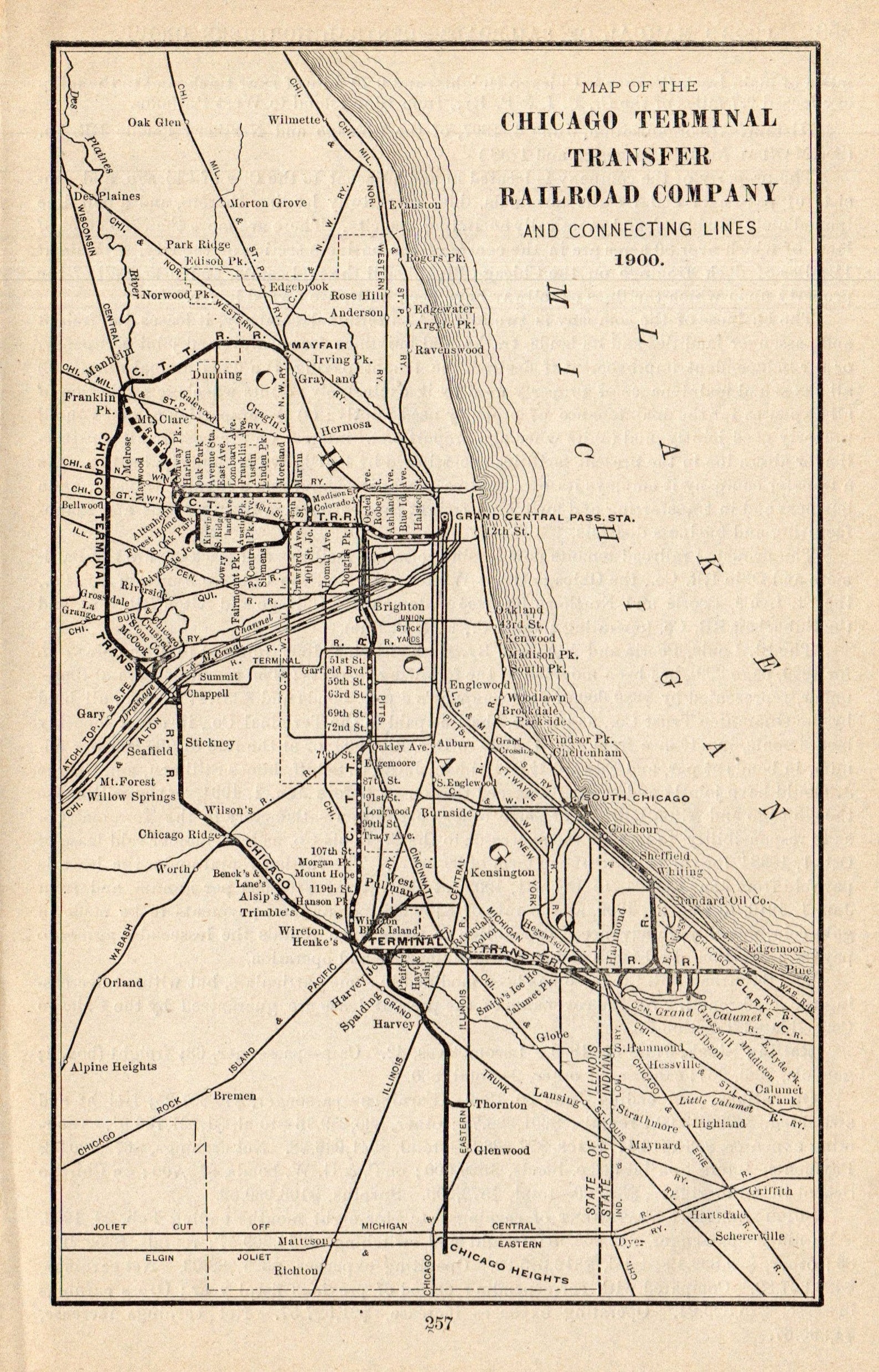 1900 Antique Chicago Terminal Transfer Railroad Company Map Etsy