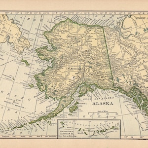 1911 Antique ALASKA State Map Vintage Map of Alaska Gallery Wall Library Decor Gift for Wedding Anniversary Birthday HAW 2431