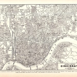 1939 Vintage CINCINNATI-stadskaart van Cincinnati (Ohio) stratenplan Wall Art Home Decor verjaardagscadeau voor afstuderen bruiloft 3343