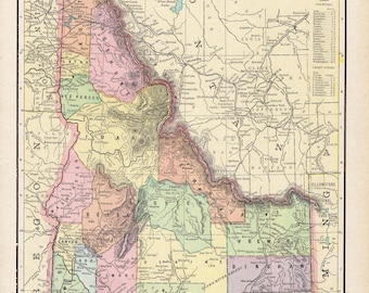 1900 Antique IDAHO State Map George Cram Map of Idaho Gallery Wall Decor 4261