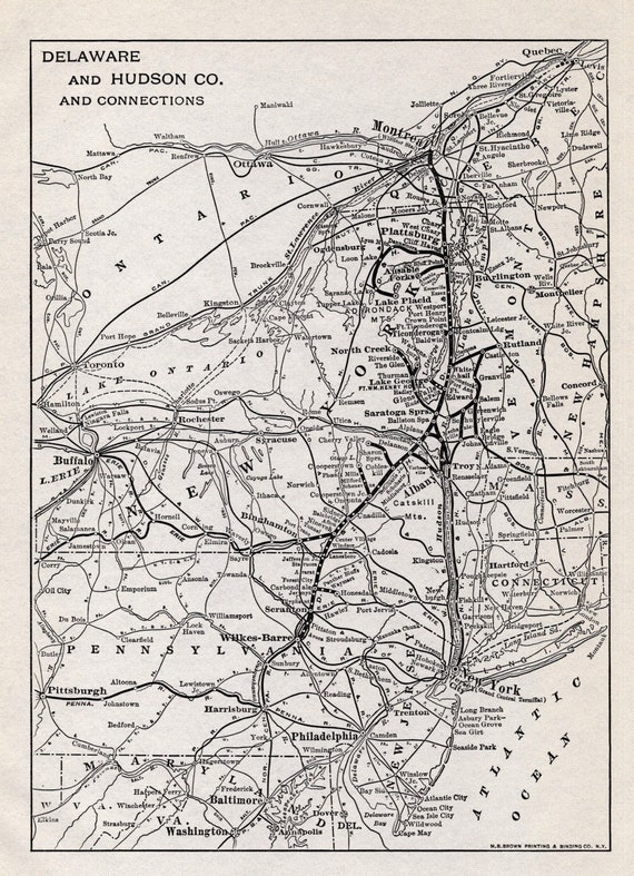 Delaware And Hudson Railroad Map 1926 Antique Delaware And Hudson Railroad System Map Delaware Etsy