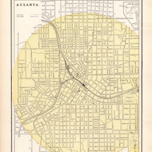 1896 Antique Atlanta Georgia City Map George Cram Street Map of Atlanta Georgia Gallery Wall Decor Gift for Birthday Wedding  3088
