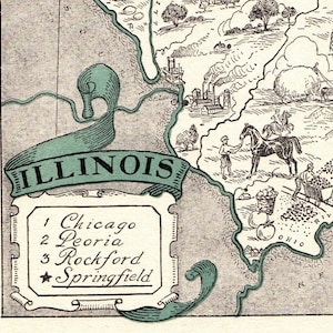 Carte Ancienne D'Elgin, Illinois 1930 – Poster Vintage Prêt à Encadrer