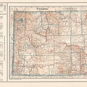 1925 Antique Wyoming Map Vintage State Map of Wyoming Wall Decor Housewarming Gift for Wedding Anniversary Birthday 3246