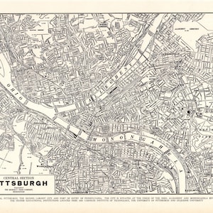 Carte des rues de Pittsburgh, 1939, décoration murale vintage, carte de la ville de Pittsburgh, Pennsylvanie, cadeau de mariage pour anniversaire 2873
