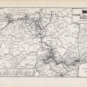 1925 antieke LEHIGH VALLEY spoorwegkaart Pennsylvania Vintage L&M spoorwegkaart kunst aan de muur verjaardagscadeau voor vader verjaardag 2289