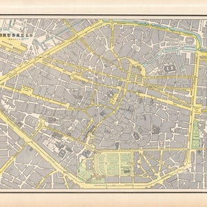 Carte de la ville de Bruxelles antique, 1897, Bruxelles, Belgique, plan des rues, décoration murale, carte George Cram de l'Atlas, cadeau pour voyageur, anniversaire de mariage, 2960