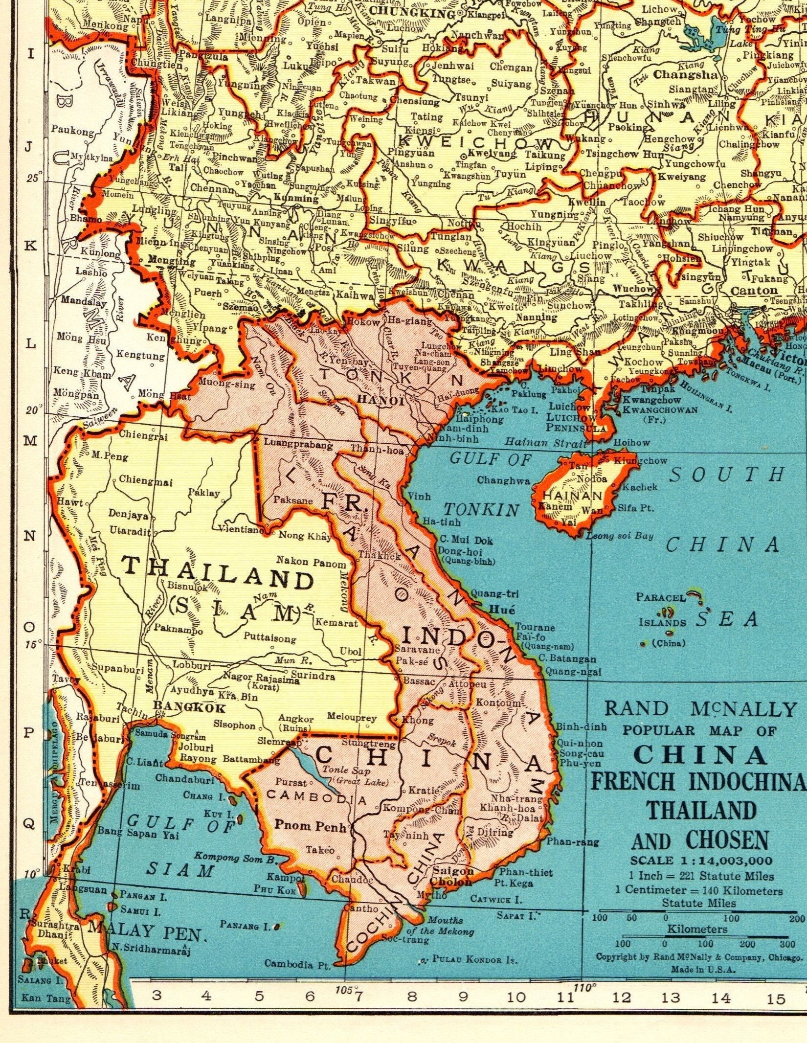 1941 Antique CHINA Map Vintage Map of China Thailand Indochina | Etsy