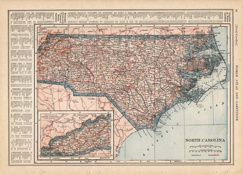 1921 Antique NORTH CAROLINA State Map Vintage Map of North Etsy