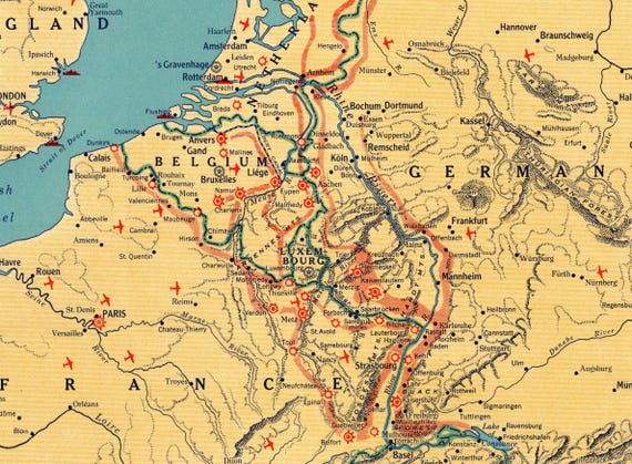 1940年 アンティーク 戦時中の西ヨーロッパ地図 ヴィンテージ 戦場地図