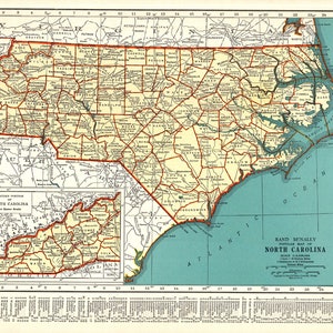 1940 Vintage NORTH CAROLINA Map Atlas Map of North Carolina Wall Art Housewarming Gift for Anniversary Birthday Wedding 1895