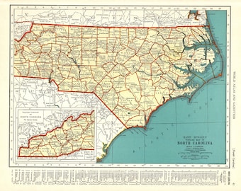 Mapa Atlas de Carolina del Norte de 1940, arte mural, regalo de inauguración de la casa para aniversario, cumpleaños, boda, 1895