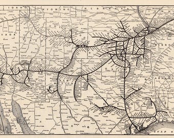 1914 Antique ATCHISON TOPEKA Santa Fe RAILROAD Map  Vintage Railway Map Gallery Wall Decor Gift for  Dad Father Birthday 4105
