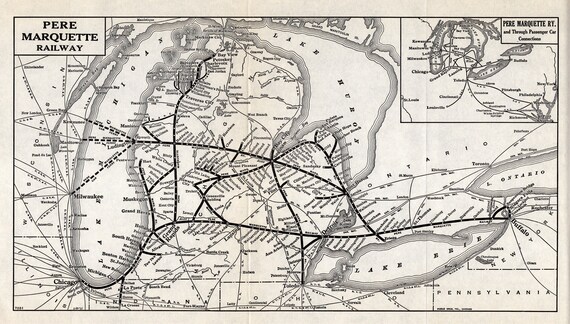 Pere Marquette Railway Map 1941 Antique Pere Marquette Railway System Map Pere Marquette | Etsy Ireland