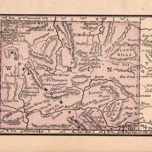 Petite carte de l'état du WYOMING de 1888, carte ancienne miniature du Wyoming, cadeau du Wyoming en 1711