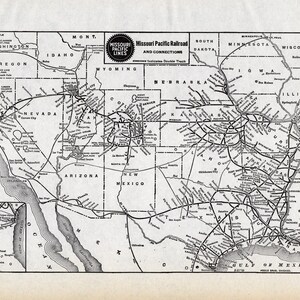 1929 Antique MISSOURI PACIFIC RAILROAD Map Vintage Railway Map Birthday Gift for Dad Anniversary 2616