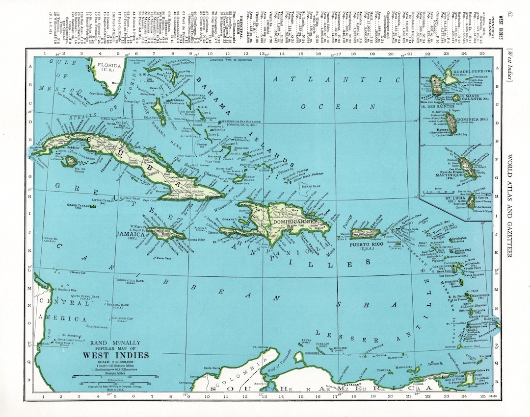 1947年 ヴィンテージ カリブ海地図 西インド諸島地図 ビーチハウス 海
