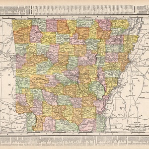 1907 Antique ARKANSAS State Map Atlas Map of Arkansas Gallery Wall DecorTeacher Gift for Birthday Wedding Anniversary 1885