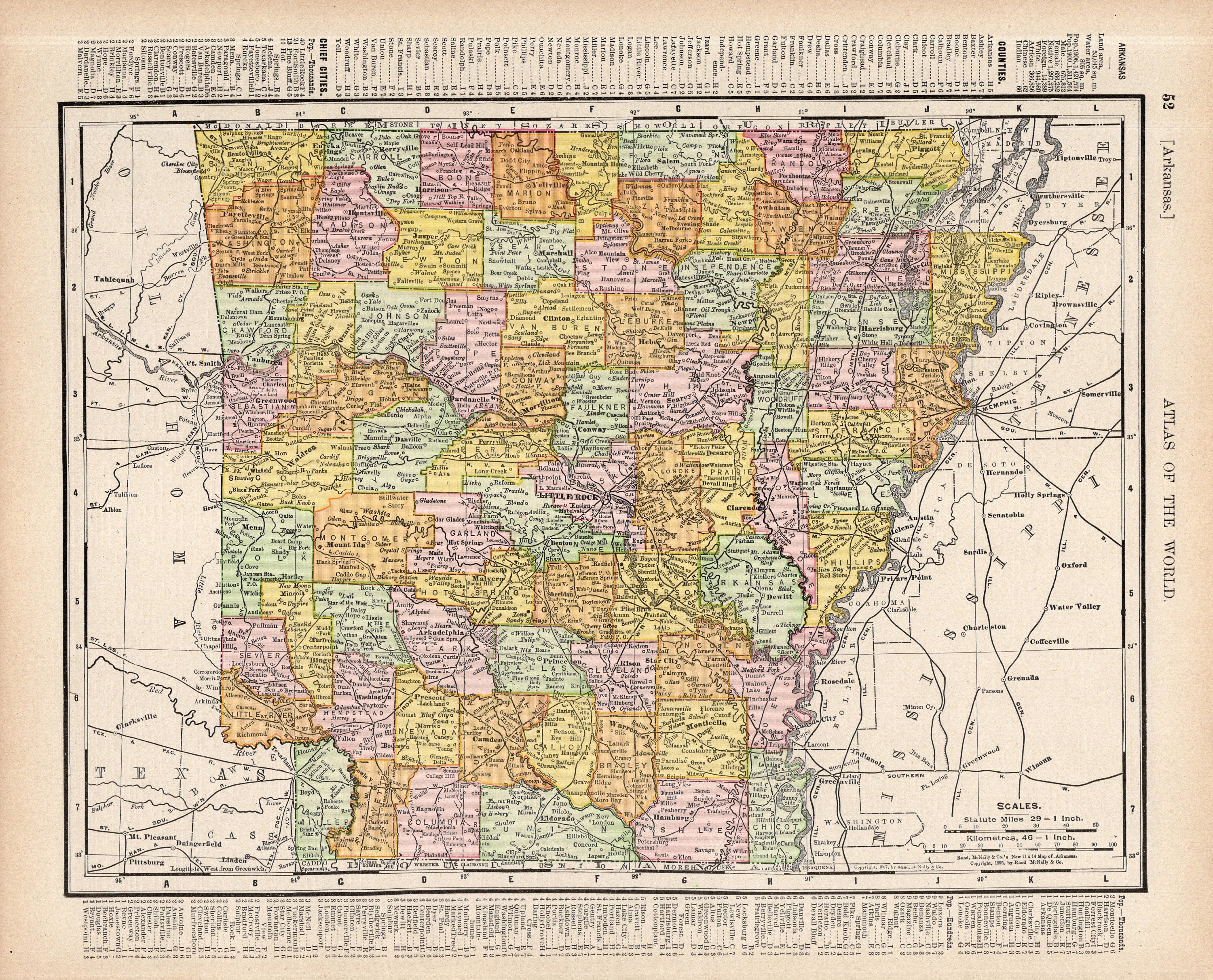 1907年アンティークアーカンソー州地図アトラスアーカンソー州地図