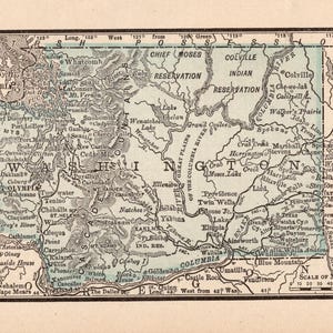 1888 Tiny WASHINGTON State Map Miniature Map of Washington Gallery Wall Decor Washington Gift  3212