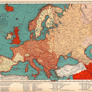 1941 antieke oorlogstijd Europa kaart vintage kaart van Europa bezetting kaart Sovjet-Unie as naties kaart 2952