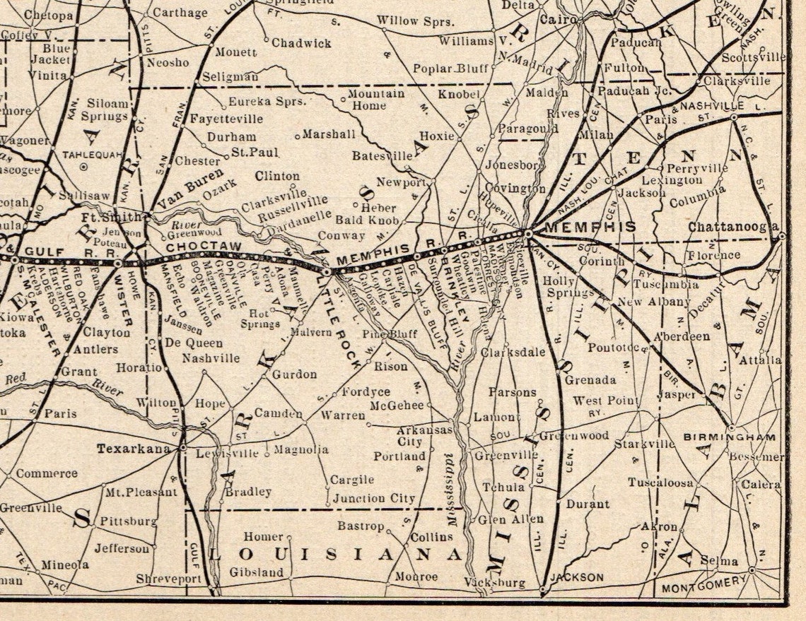 1900 Antique Choctaw Oklahoma and Gulf Railroad Map Choctaw Etsy