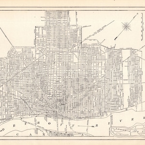 1914 Antique DETROIT Street Map City Map of Detroit Michigan Black White Wall Decor Gift for Anniversary Graduation Wedding Birthday 3314