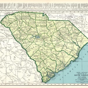 1943 Vintage SOUTH CAROLINA State Map of South Carolina Gallery Wall Decor Home Office Decor Housewarming Gift for Birthday Wedding 3579